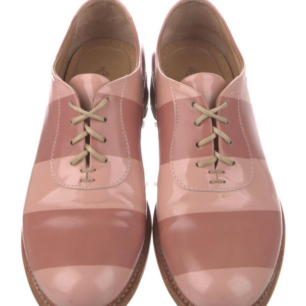 The Office of Angela Scott Pink Striped Patent Oxford Shoes | Feminine Designer - Picture 3 of 5